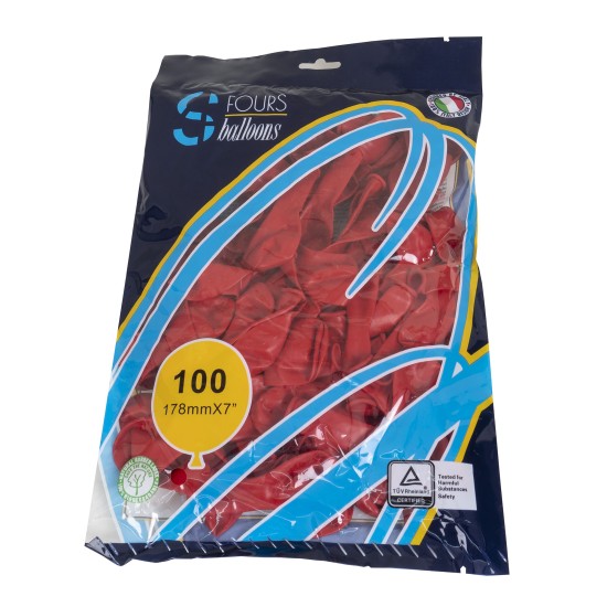 Set 100 baloane, latex, culoare rosu, 18 cm, B.S.P. / SL1084_1