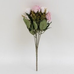 Buchet trandafiri artificiali, 7 fire, culoare roz, H 30 cm, B.S.P. / SL142_2