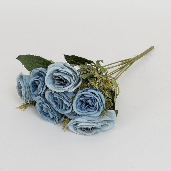Buchet trandafiri artificiali, 7 fire, culoare albastru, H 30 cm, B.S.P. / SL142_3