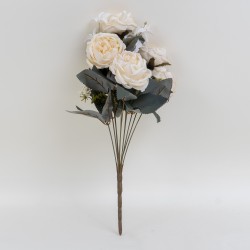 Buchet bujor artificial, 11 fire, culoare crem, H 45 cm, B.S.P. / SL147_2