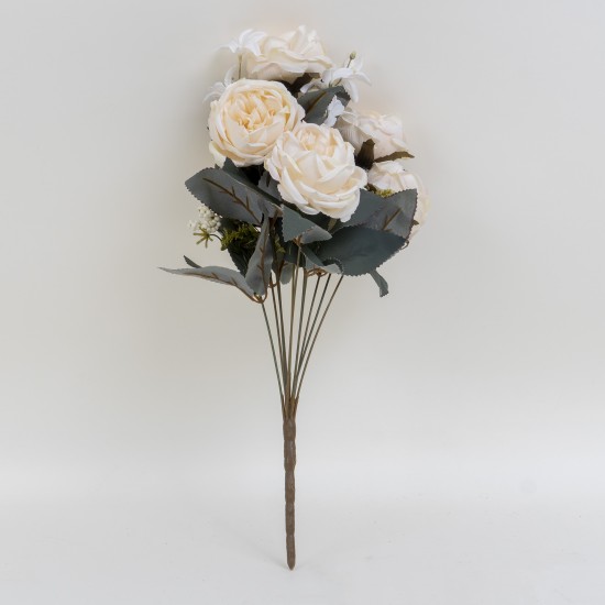 Buchet bujor artificial, 11 fire, culoare crem, H 45 cm, B.S.P. / SL147_2