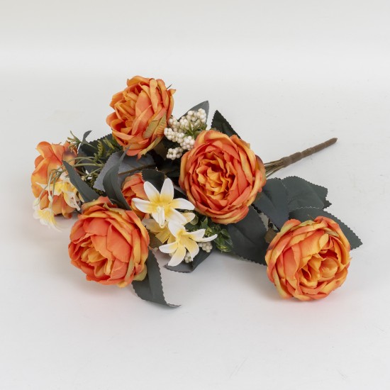 Buchet bujor artificial, 11 fire, culoare portocaliu, H 45 cm, B.S.P. / SL147_3