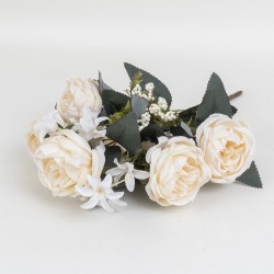 Buchet bujor artificial, 11 fire, culoare crem, H 45 cm, B.S.P. / SL147_2