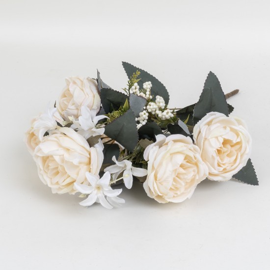 Buchet bujor artificial, 11 fire, culoare crem, H 45 cm, B.S.P. / SL147_2