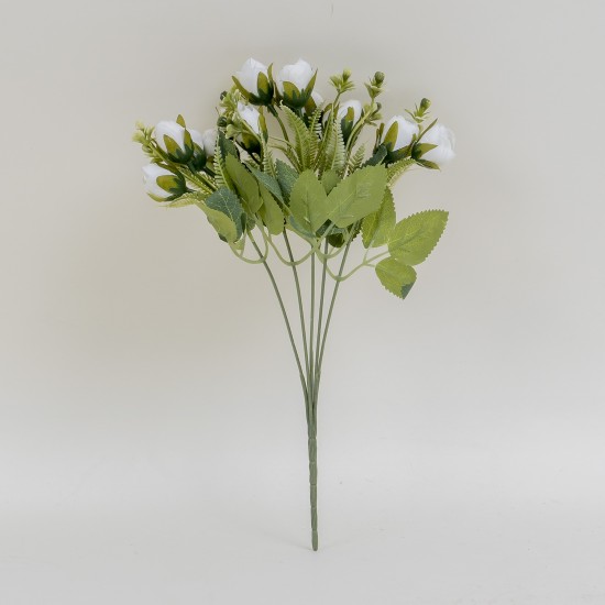 Buchet flori artificiale, 5 fire, culoare alb, H 30 cm, B.S.P. / SL152_1