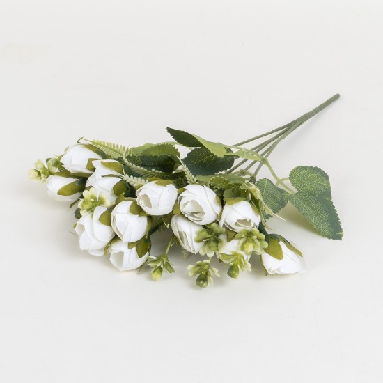 Buchet flori artificiale, 5 fire, culoare alb, H 30 cm, B.S.P. / SL152_1