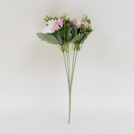 Buchet flori artificiale, 5 fire, culoare roz deschis, H 30 cm, B.S.P. / SL177_1