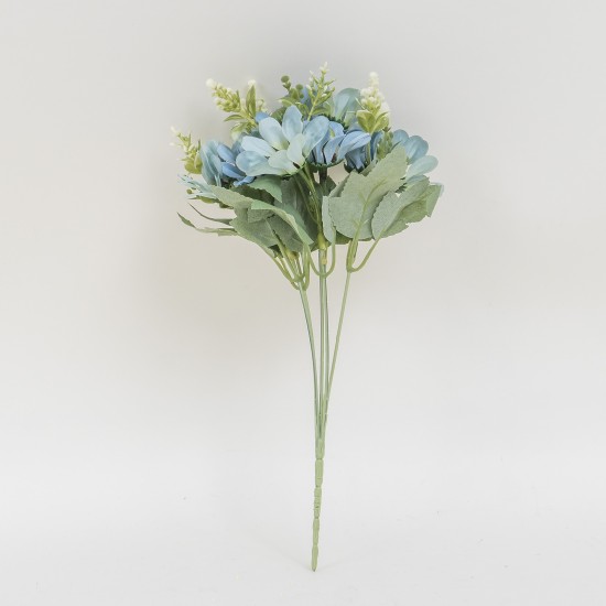 Buchet flori artificiale, 5 fire, culoare bleu, H 30 cm, B.S.P. / SL177_2