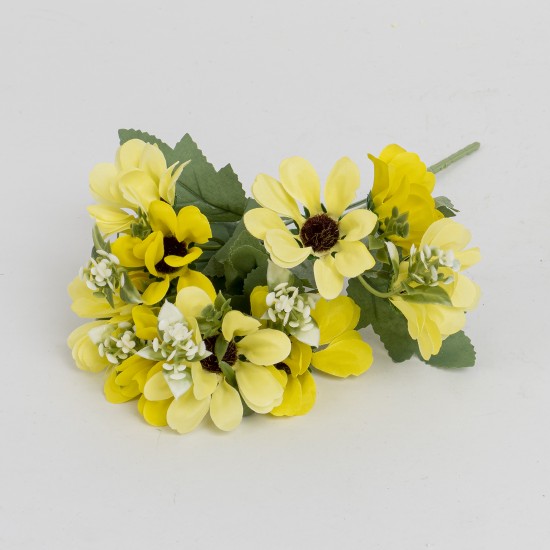 Buchet flori artificiale, 5 fire, culoare galben, H 30 cm, B.S.P. / SL177_5