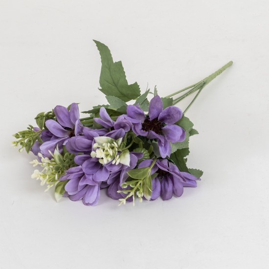 Buchet flori artificiale, 5 fire, culoare mov, H 30 cm, B.S.P. / SL177_3