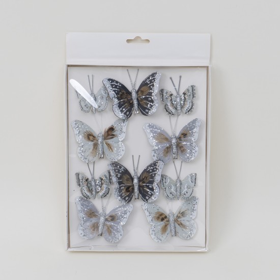 Set 10 fluturi , culoare gri, dimensiuni diferite, B.S.P. / SL188_1