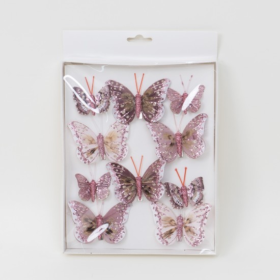 Set 10 fluturi , culoare roz inchis, dimensiuni diferite, B.S.P. / SL188_3