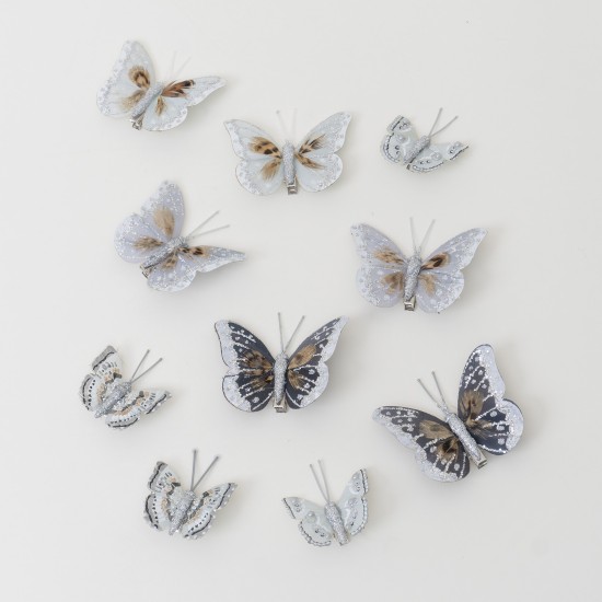 Set 10 fluturi , culoare gri, dimensiuni diferite, B.S.P. / SL188_1