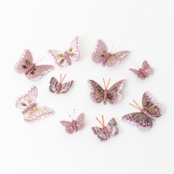 Set 10 fluturi , culoare roz inchis, dimensiuni diferite, B.S.P. / SL188_3