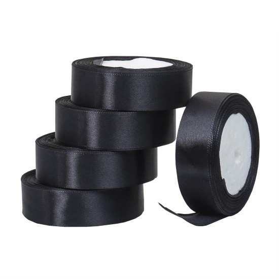 Rola saten, 2.5 cm x 22 m, 5/ set, culoare negru, B.S.P. / SL194_39