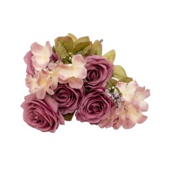 Buchet 10 fire, trandafir + hortensie, 50 cm, culoare roz, B.S.P. / SL222_2