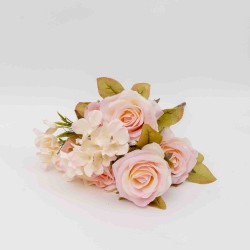 Buchet 10 fire, trandafir + hortensie, 50 cm, culoare roz deschis, B.S.P. / SL222_3