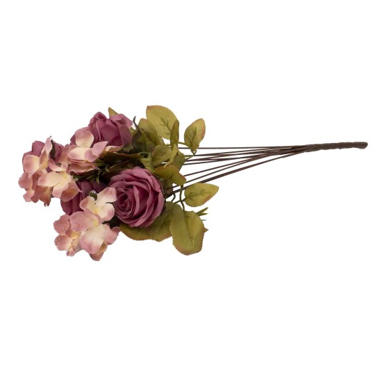 Buchet 10 fire, trandafir + hortensie, 50 cm, culoare roz, B.S.P. / SL222_2
