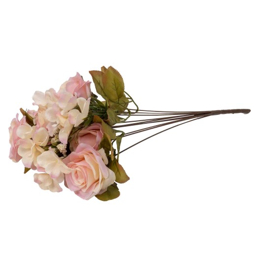 Buchet 10 fire, trandafir + hortensie, 50 cm, culoare roz deschis, B.S.P. / SL222_3