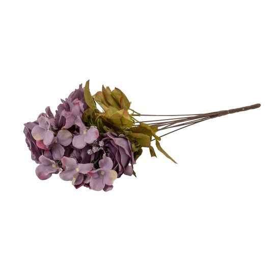 Buchet 10 fire, trandafir + hortensie, 50 cm, culoare mov, B.S.P. / SL222_5