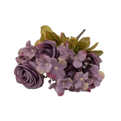 Buchet 10 fire, trandafir + hortensie, 50 cm, culoare mov, B.S.P. / SL222_5