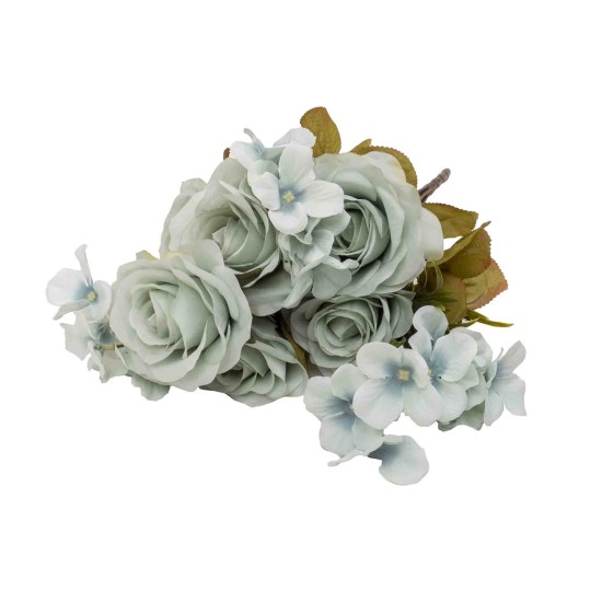 Buchet 10 fire, trandafir + hortensie, 50 cm, culoare turcoaz, B.S.P. / SL222_4