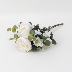 Buchet bujor artificial + eucalipt , culoare crem, 45x20 cm, B.S.P. / SL240_1