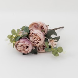 Buchet bujor artificial + eucalipt , culoare roz inchis, 45x20 cm, B.S.P. / SL240_4