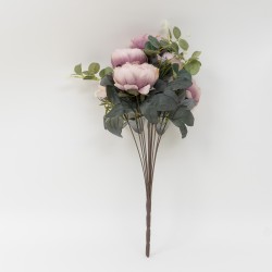 Buchet bujor artificial + eucalipt , culoare roz inchis, 45x20 cm, B.S.P. / SL240_4