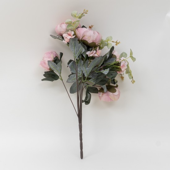Buchet bujor artificial + eucalipt , culoare roz, 45x20 cm, B.S.P. / SL240_3