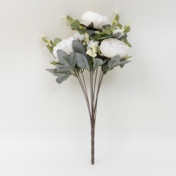 Buchet bujor artificial + eucalipt , culoare crem, 45x20 cm, B.S.P. / SL240_1