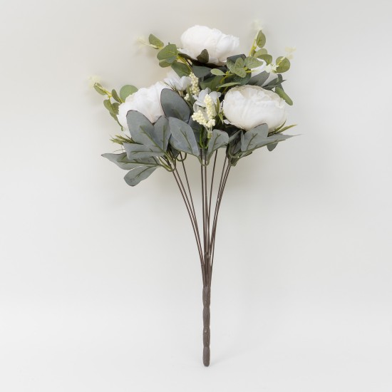 Buchet bujor artificial + eucalipt , culoare crem, 45x20 cm, B.S.P. / SL240_1