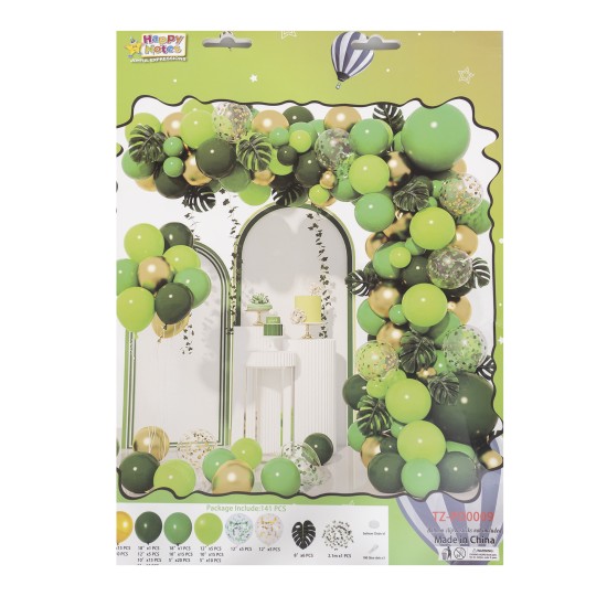 Set aranjament baloane pentru arcada, decor verde + plus frunze decorative, 141 piese, B.S.P. / SL319