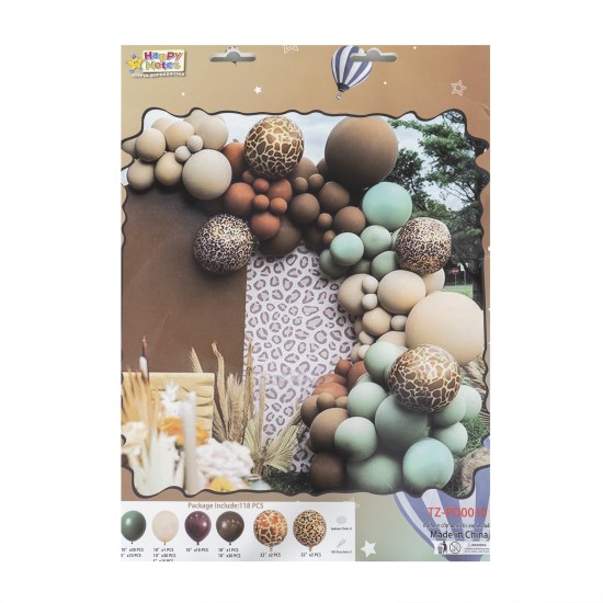 Set aranjament baloane pentru arcada, decor verde, maro si crem, 118 piese, B.S.P. / SL320