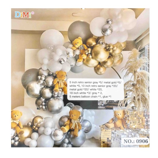 Set aranjament baloane pentru arcada, decor auriu argintiu si alb / SL322
