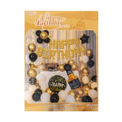 Set aranjament baloane pentru arcada, decor auriu, Happy Birthday, 26 piese, B.S.P. / SL324