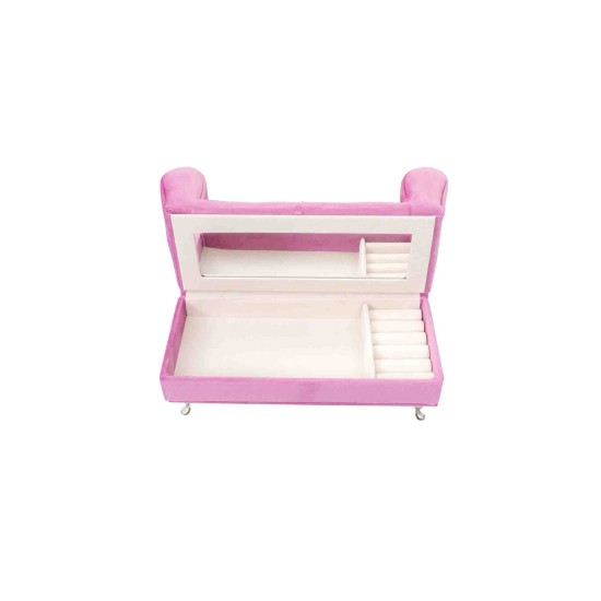 Cutie de bijuterii din catifea, model canapea, culoare roz, 22x13x9 cm, B.S.P. / SL352_R
