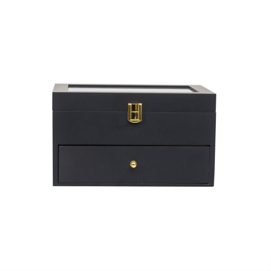 Cutie caseta din lemn pentru depozitare si organizare 20 ceasuri, culoare negru, 20X28X25 CM, B.S.P. / SL353