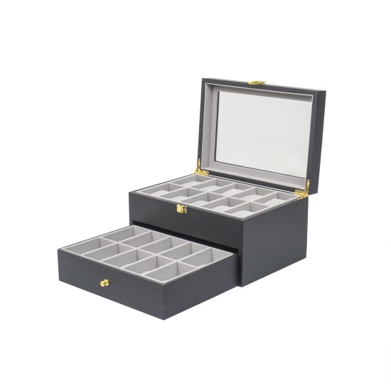 Cutie caseta din lemn pentru depozitare si organizare 20 ceasuri, culoare negru, 20X28X25 CM, B.S.P. / SL353