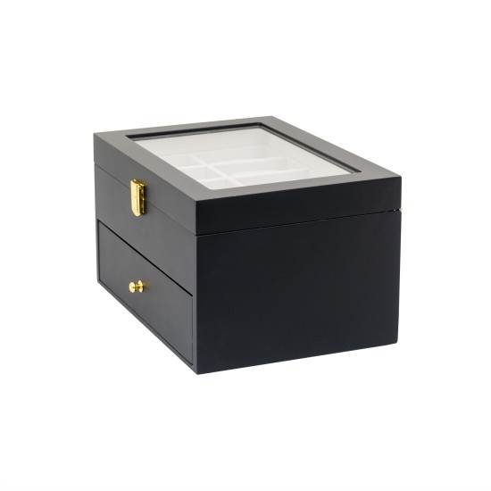 Cutie caseta din lemn pentru depozitare si organizare 20 ceasuri, culoare negru, 20X28X25 CM, B.S.P. / SL353