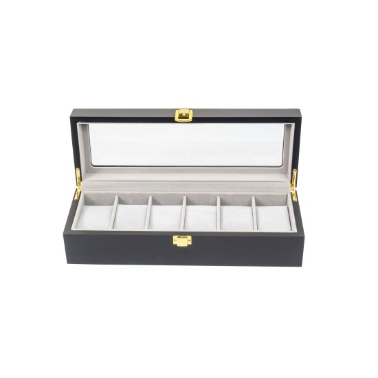 Caseta din lemn pentru depozitare si organizare 6 ceasuri, culoare negru, 31x11x8 CM, B.S.P. / SL355
