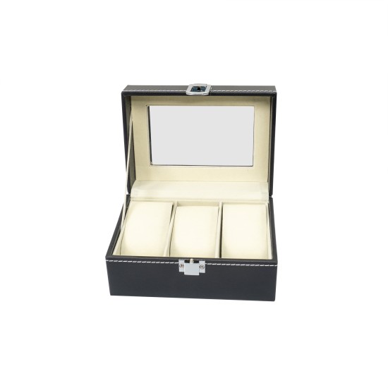 Caseta din lemn pentru depozitare si organizare 3 ceasuri, culoare negru, 16x11x8 CM, B.S.P. / SL356