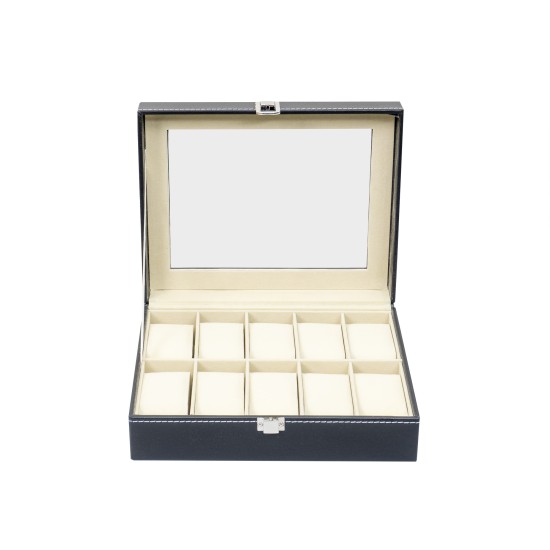 Caseta din lemn pentru depozitare si organizare 10 ceasuri, culoare negru, 26x28x8 CM, B.S.P. / SL357