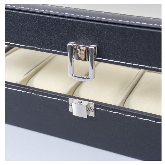 Caseta din lemn pentru depozitare si organizare 10 ceasuri, culoare negru, 26x28x8 CM, B.S.P. / SL357