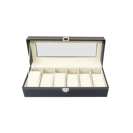 Caseta din lemn pentru depozitare si organizare 6 ceasuri, culoare negru, 30x11x8 CM, B.S.P. / SL358