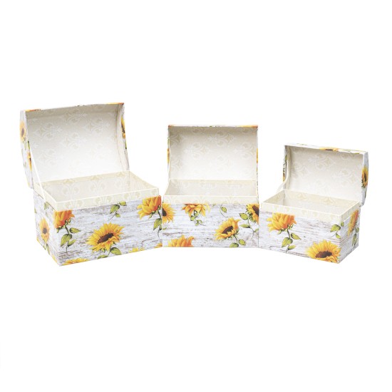 Cutii cadou, model cufar, impimeu floarea-soarelui, 3/set, B.S.P. / SL377_G