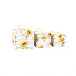 Cutii cadou, model cufar, impimeu floarea-soarelui, 3/set, B.S.P. / SL377_G