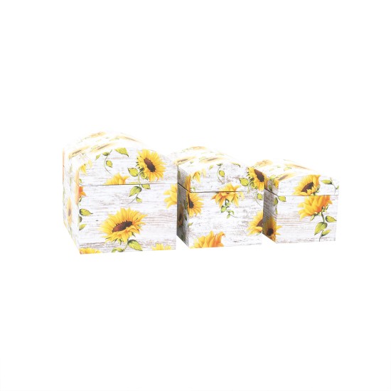 Cutii cadou, model cufar, impimeu floarea-soarelui, 3/set, B.S.P. / SL377_G