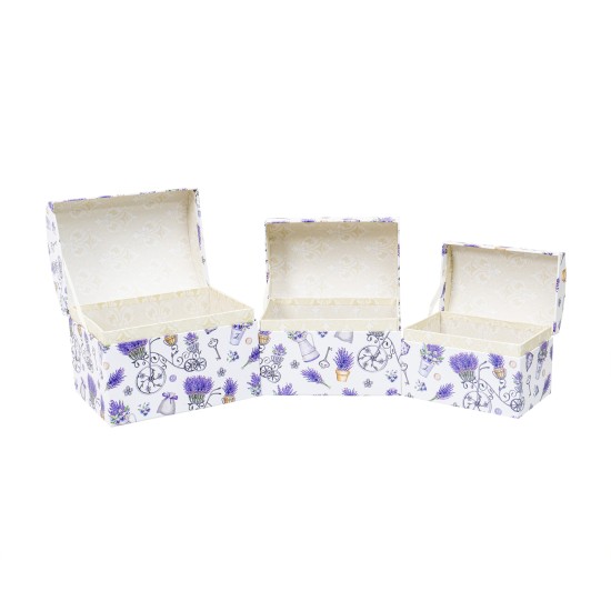 Cutii cadou, model cufar, impimeu lavanda, 3/set, B.S.P. / SL377_M