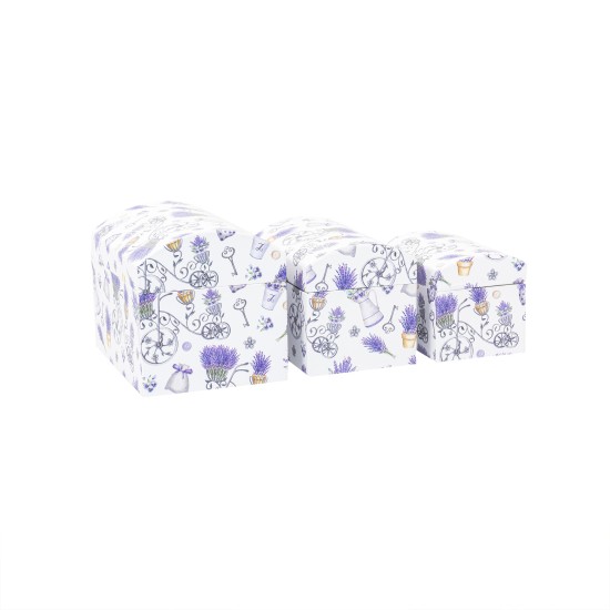 Cutii cadou, model cufar, impimeu lavanda, 3/set, B.S.P. / SL377_M